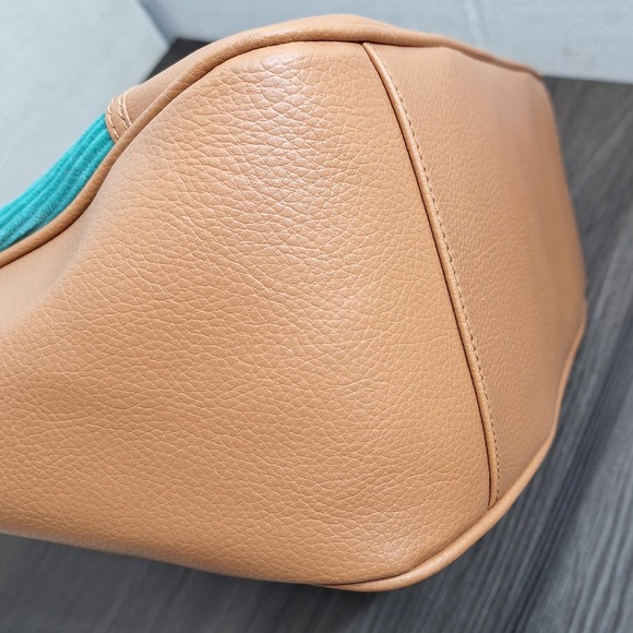 Bath & Body Works Teal Corduroy Tan Faux Leather Tote Shoulder Bag Buckle Accent - Picture 12 of 15